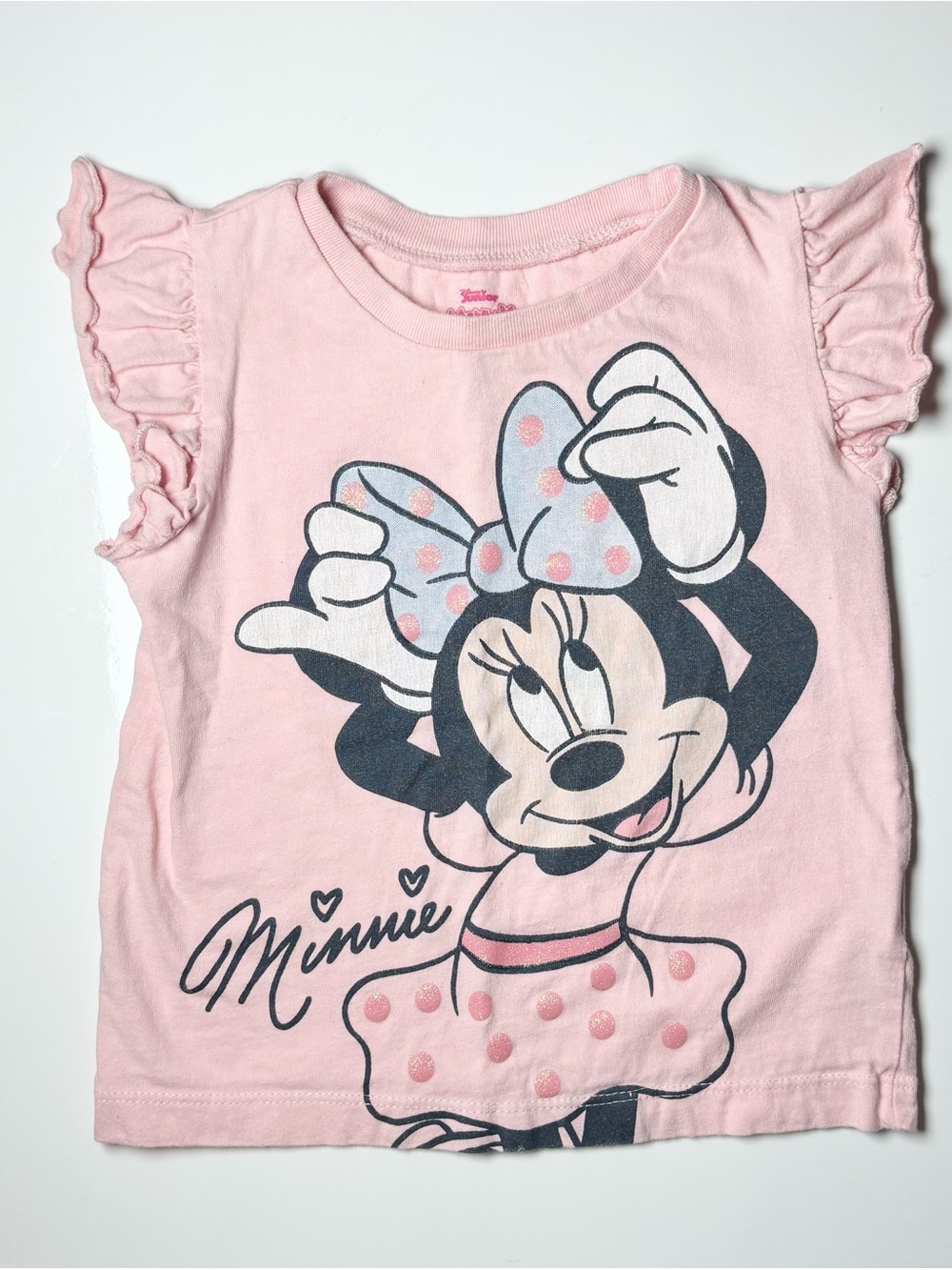Official Disney Junior Minnie Mouse Flutter Sleeve Pink Tee 3T Coquette Ruffle